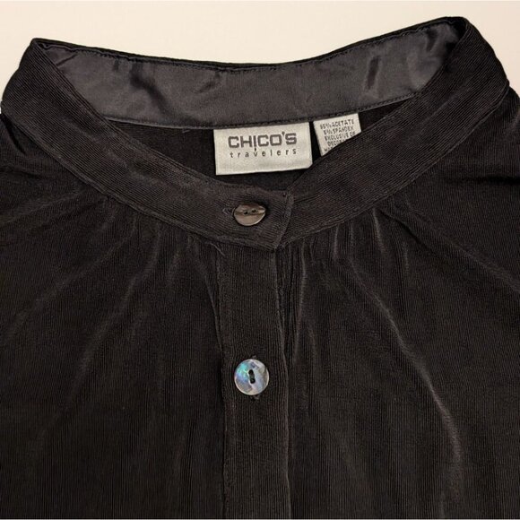 Chico's Travelers Tunic Black Button-Front Mandarin Collar Shirt Size 3 US XL 16 - Picture 6 of 9